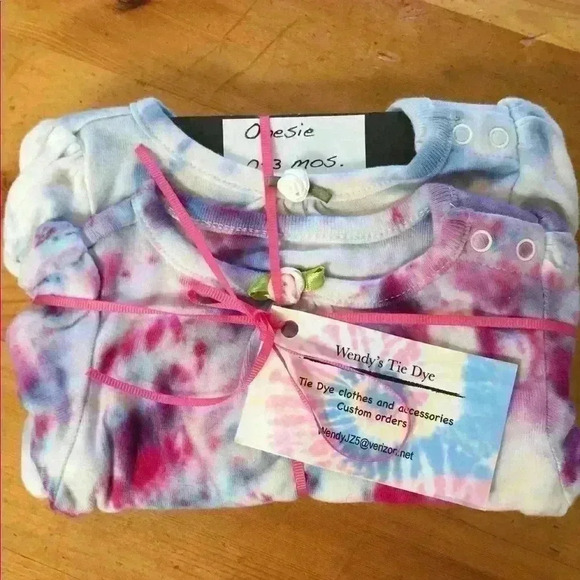 Set of 2 New tie dye onesies with rose sewn on. - Picture 2 of 8